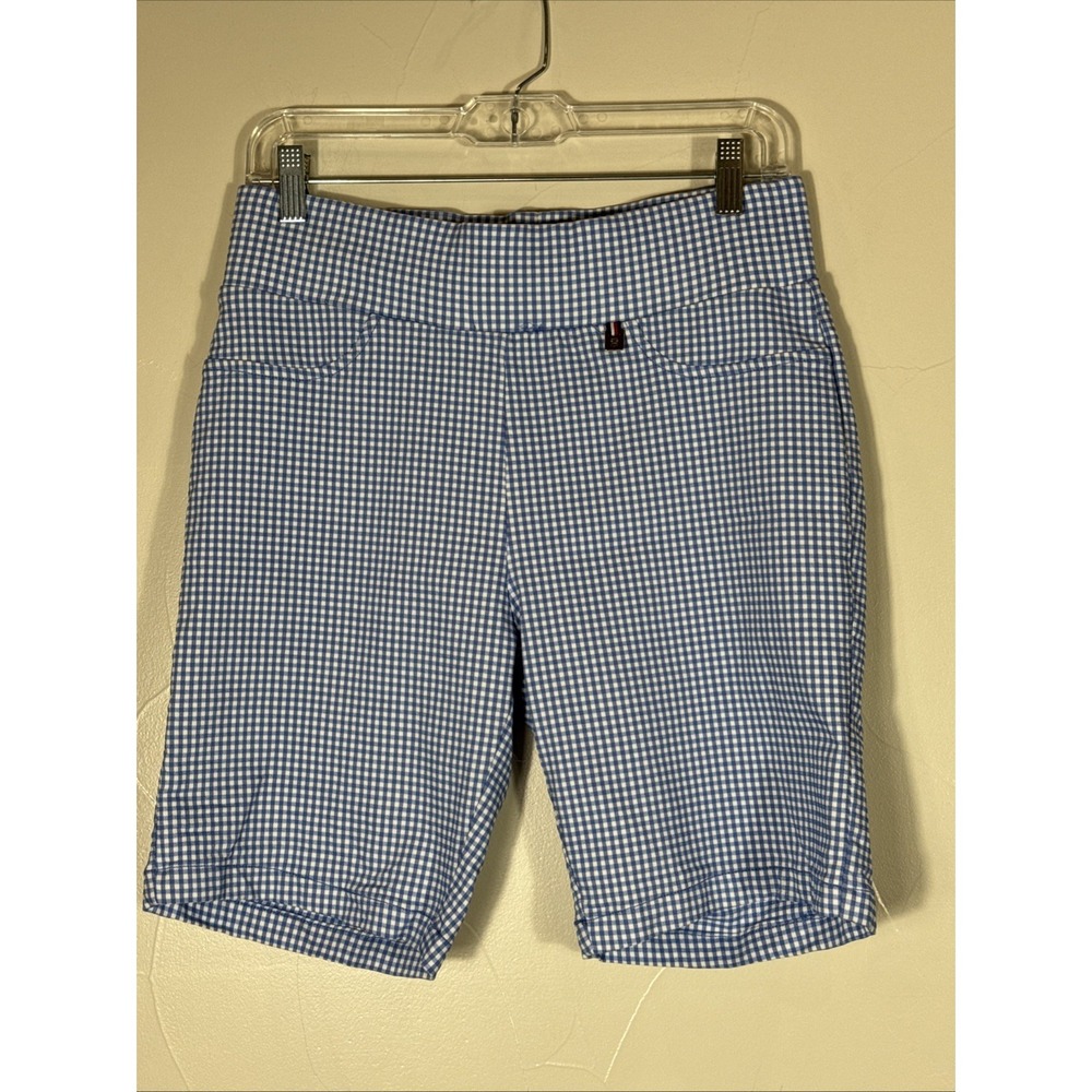 Tommy Hilfiger Woman's Shorts Pull On Elastic Waist Gingham Size 10 Blue